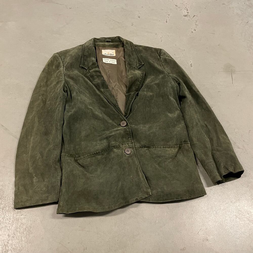 Vintage 70s suede green Korean button leather jacket